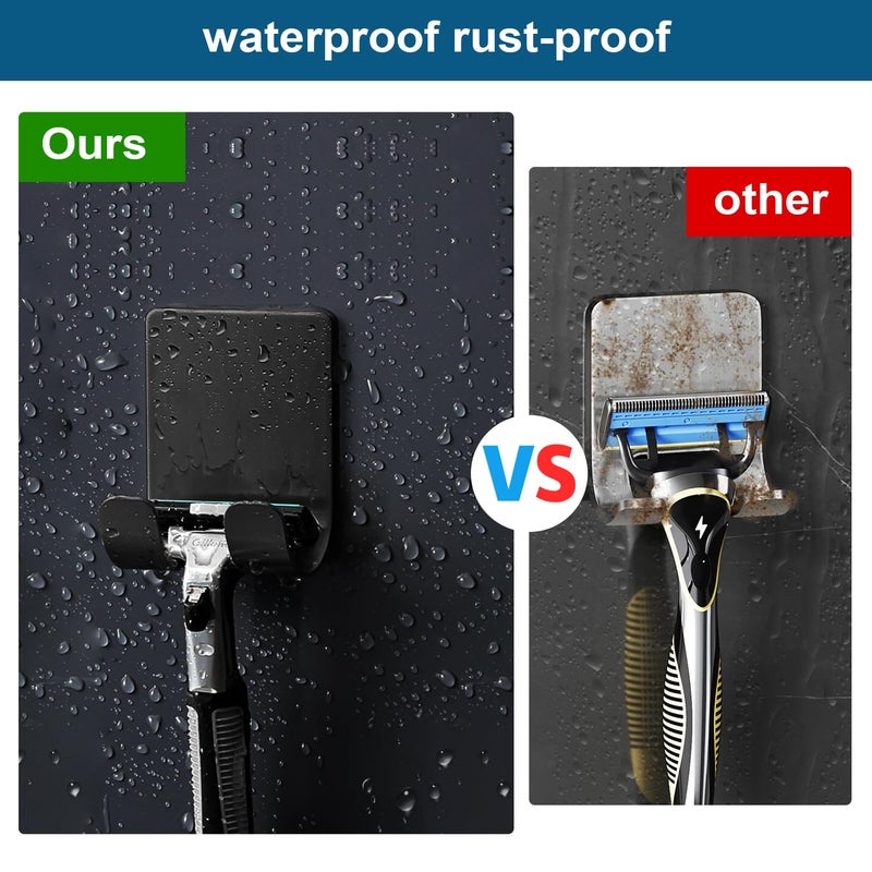 Diesisa Razor Holder 304 Stainless Steel for Shower + Adhesive Sticky Heavy Duty Waterproof Wall Hooks  Premium for Hanging Towels  Coat  hat (2+2 Pack) - Black - Image 5